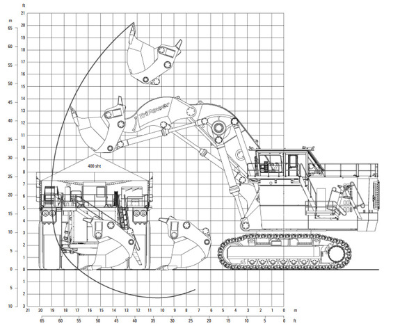 Грузовысотные характеристики горного экскаватора CAT 6090