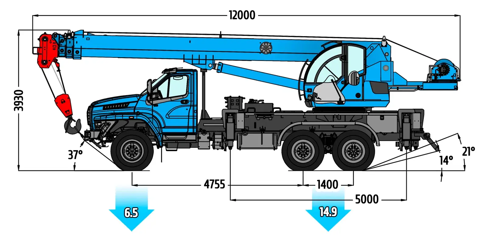 Габаритные размеры автокрана Клинцы КС-55713-3К-3