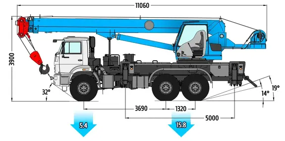 Габаритные размеры автокрана Клинцы КС-55713-5К-1В