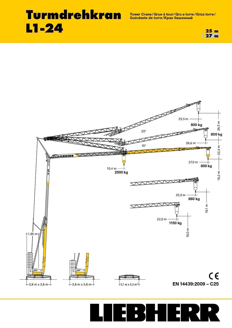 Грузовысотные характеристики башенного крана Liebherr L1-24