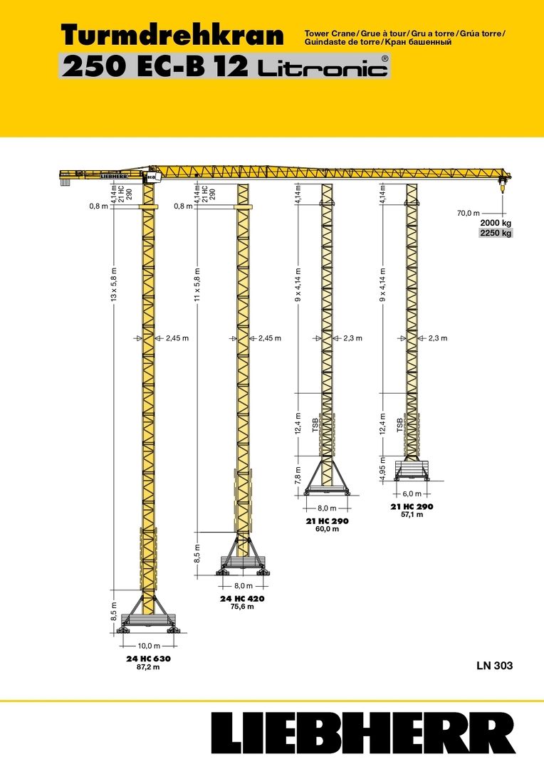 Грузовысотные характеристики башенного крана Liebherr 150 EC-B 8 Litronic