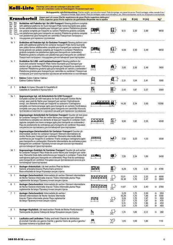 Упаковочный лист крана Liebherr 380 EC-B 12 Litronic 1/2