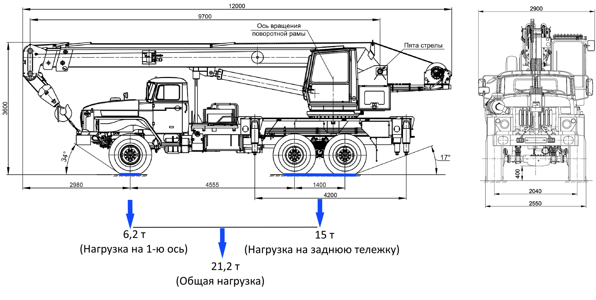 Габаритные размеры  Автокрана Галичанин КС-55713-3