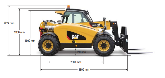 Габаритные размеры телескопического погрузчика CAT TH255C